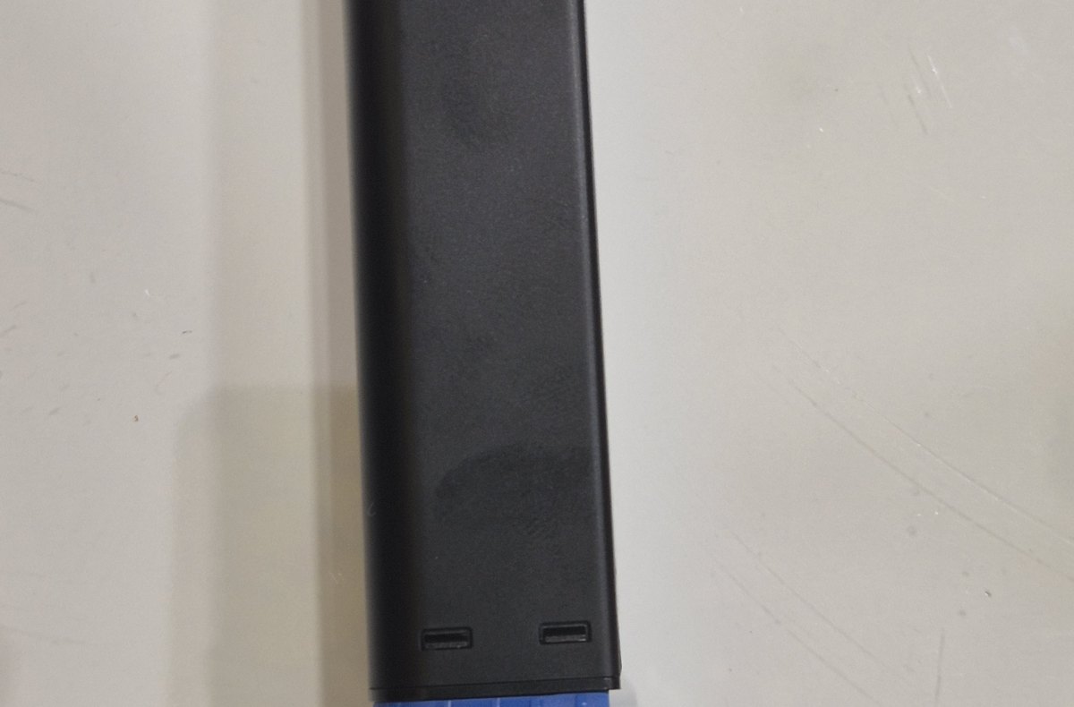 Blue regulated vape battery with display and control buttons